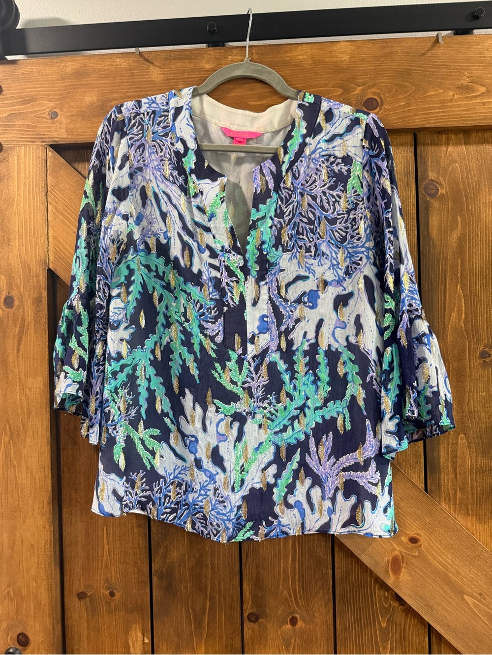 Lilly Pulitzer Navy Tunic with Teal & Lavender Coral Print